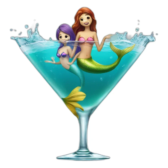 Two mermaids swim in a martini glass sticker