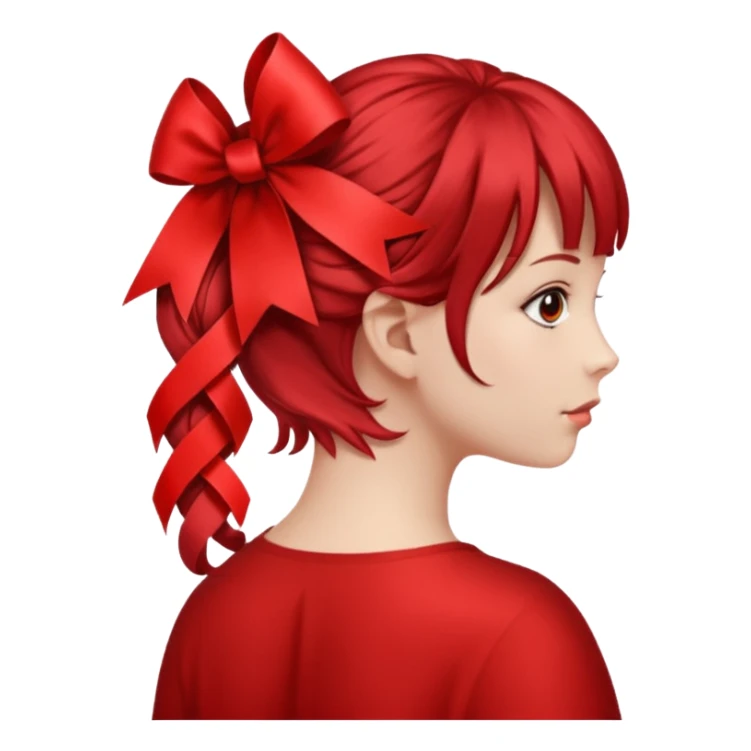 girl back view with red ribbon in hair sticker