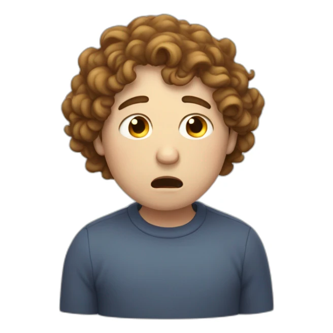 pale plump man with curly brown hair,crying, visible tears sticker
