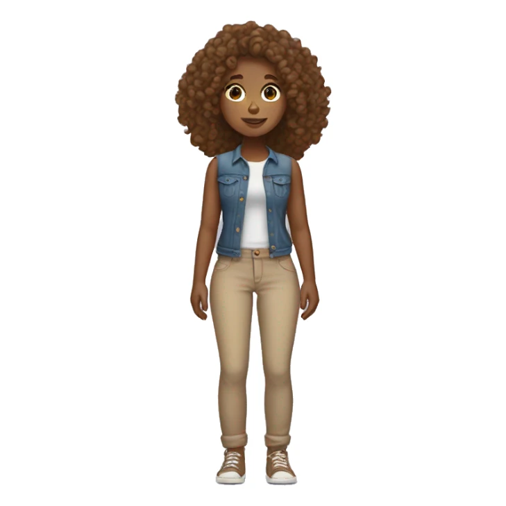 tan Girl with curly brown hair standing full body sticker