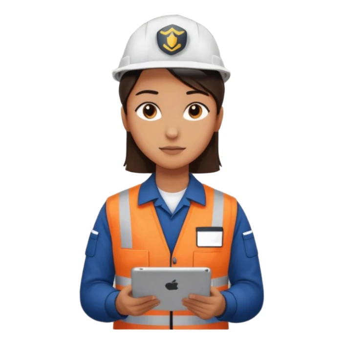 create a realistic emoji shwoing logistic worker controling something with an ipad sticker