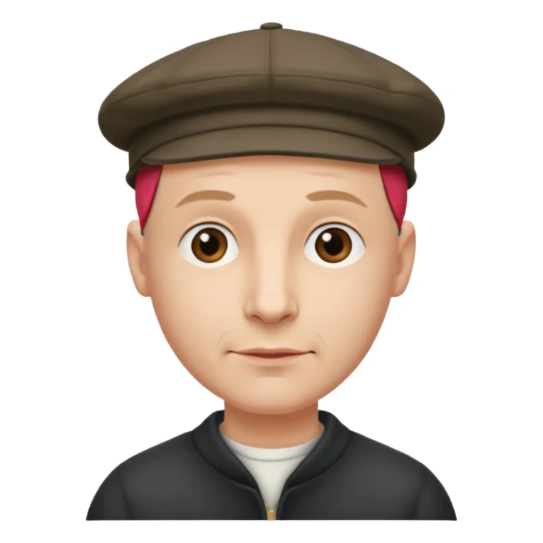 a bald man wearing a old english style cap looking hopeful sticker