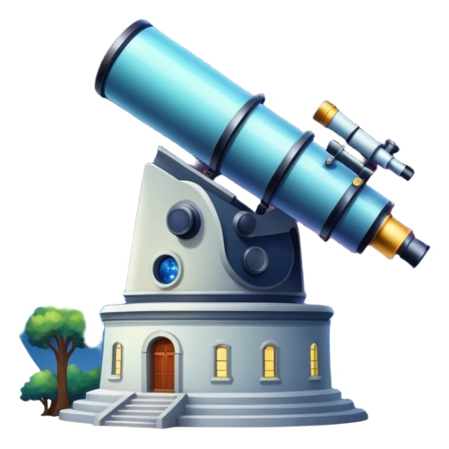 An icon featuring visible planets, distant stars, and galaxies, an observatory with a giant telescope, set against a starry sky, symbolizing the study of astronomy and celestial exploration. Transparent background highlights the wonder of the universe. sticker