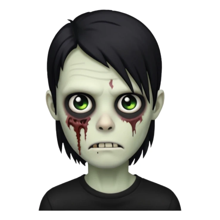 Zombie boy with emo black long hair and black shirt sticker