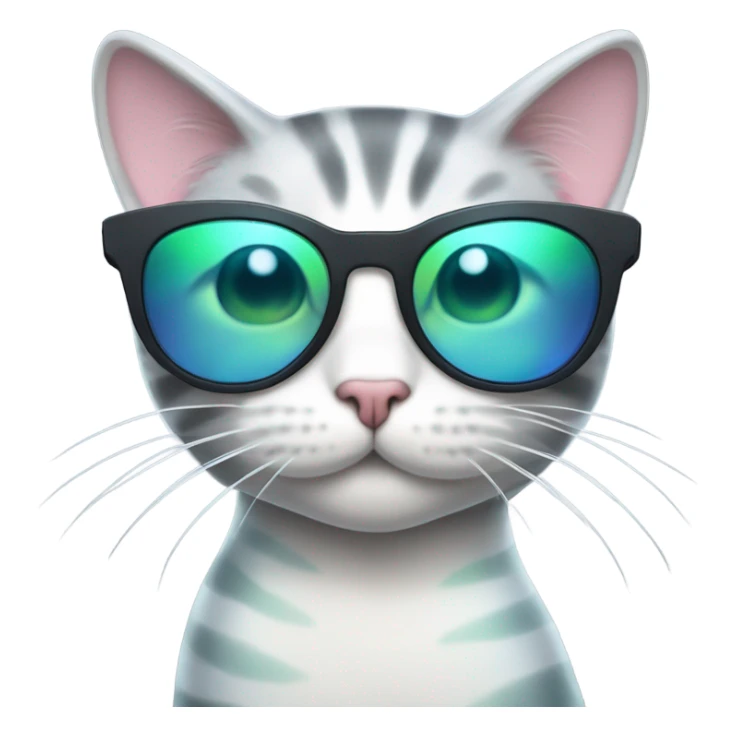 White and gray tabby cat with a tail of a merman and wearing sunglasses sticker