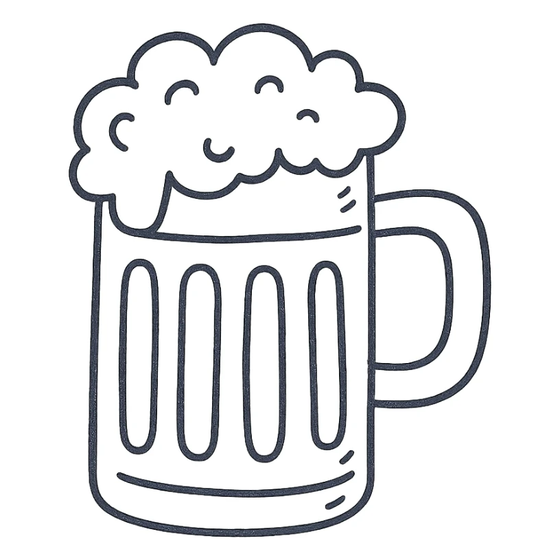 beer mug, sketchy and playful hand drawn icon style sticker