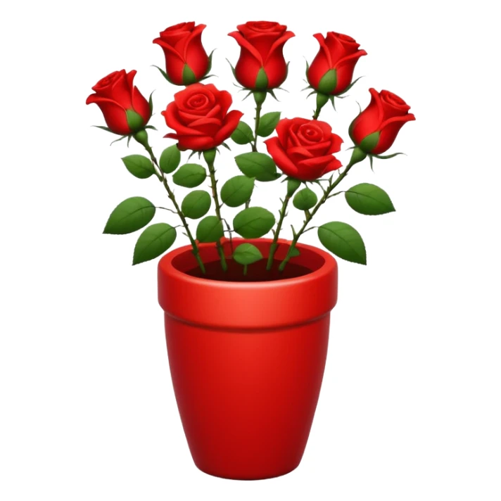Scarlet red ceramic pot, tall and cylindrical, with red roses. sticker