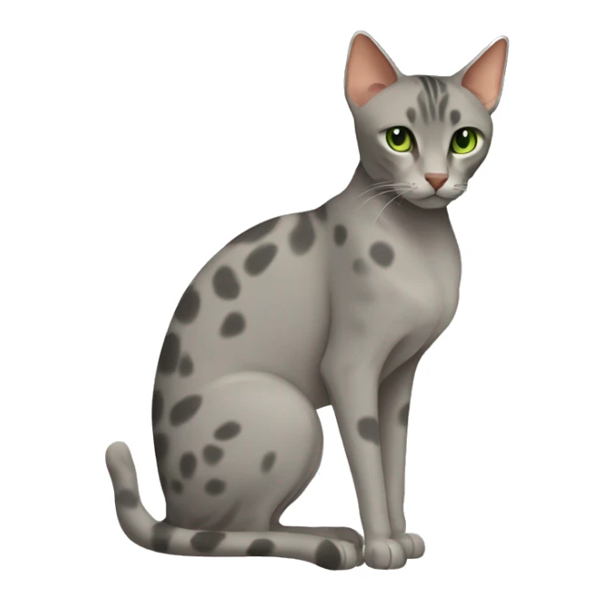 Short-haired oriental cat ,full body , grey coat with small spots , green eyes , terracotta nuzzle sticker