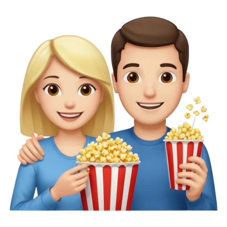 Crea un emoji dove un uomo e una donna mangiano i pop corn e guardano netflix sticker