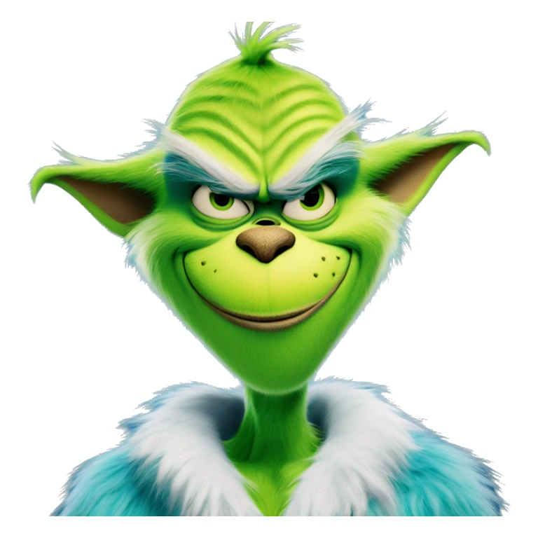 dr seuss's "the grinch" with blue fur doing a smug smile at the camera sticker