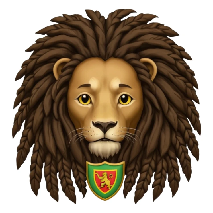 old melancholic  Bob Marley with gigantic dread locks in form heraldic crest with ethiopian lion sticker