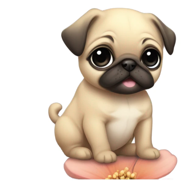 Baby pug playing with a flower pink eyes  sticker