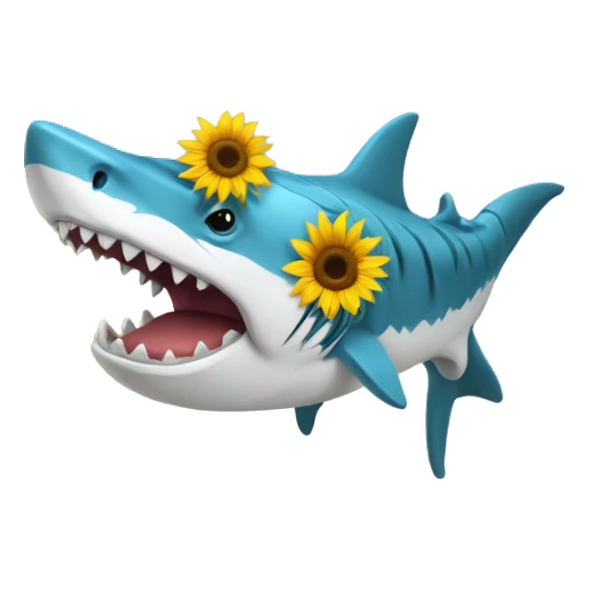 Un girasol en la boca de un tiburón sticker