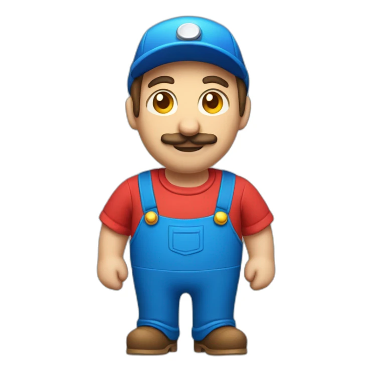 plumber with a red hat & shirt, blue overalls with yellow buttons, a brown mustache & blue eyes sticker