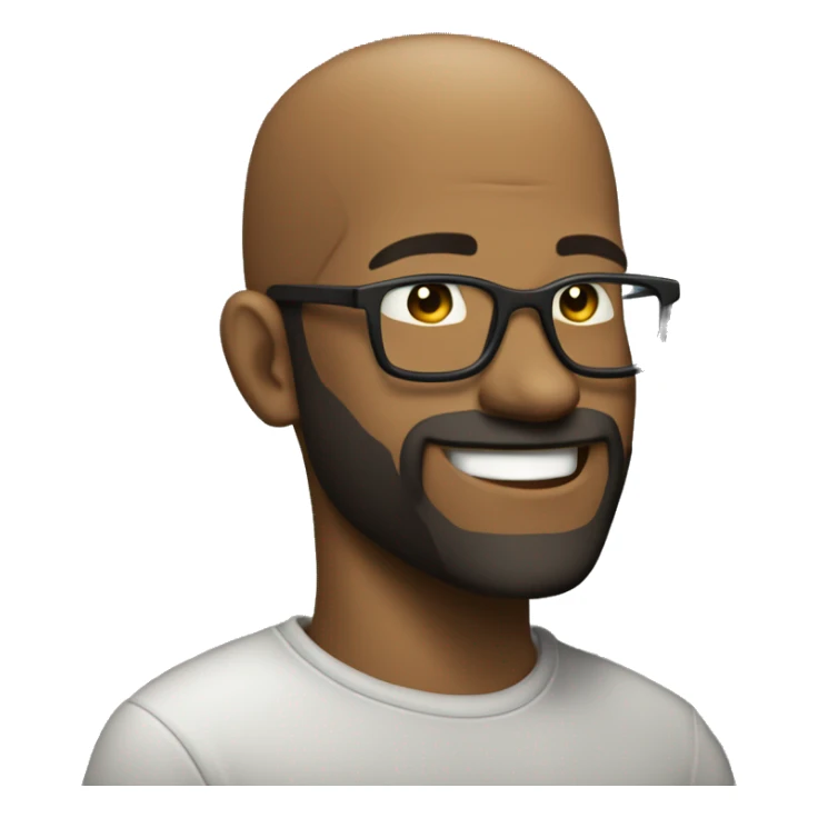 show full the side view of Bald- black man-with-glasses-with scruffy -beard in t shirt smiling sticker
