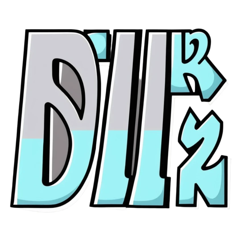 graffiti style connected BLK letters with silver outline, urban street art sticker