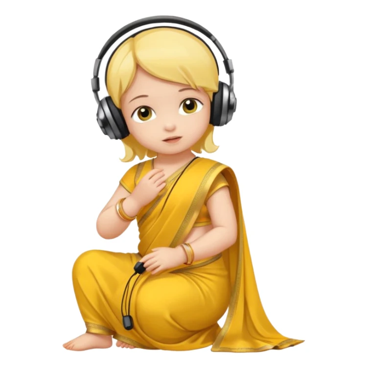 baby saree dress with headphone, yellow sticker