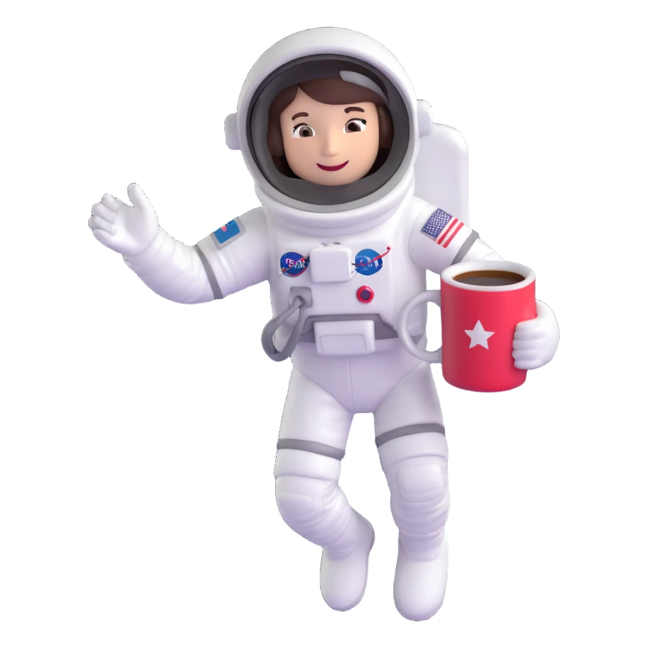 whimsical astronaut floating in space with a coffee mug sticker