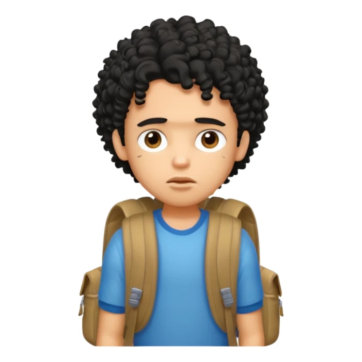 a pretty bratz guy with black curly hair wearing a backpack looking tired sticker