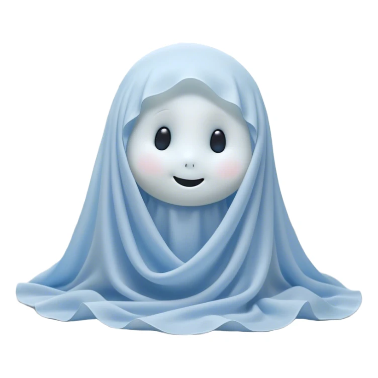 An adorable, peacefully floating sheet-like ghost in gentle pastel whites and blues, its soft, rounded form loosely draped, head resting with closed, serene sparkling eyes and a tiny, contented smile, simplified yet irresistibly charming, highly detailed, with a soft glowing outline that captures the essence of a sleepy, endearing spirit wrapped in cozy slumber! sticker
