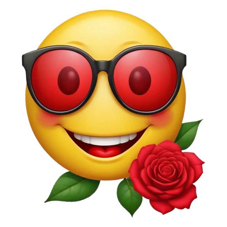 Smiley with sunglasses and a rose in his mouth sticker