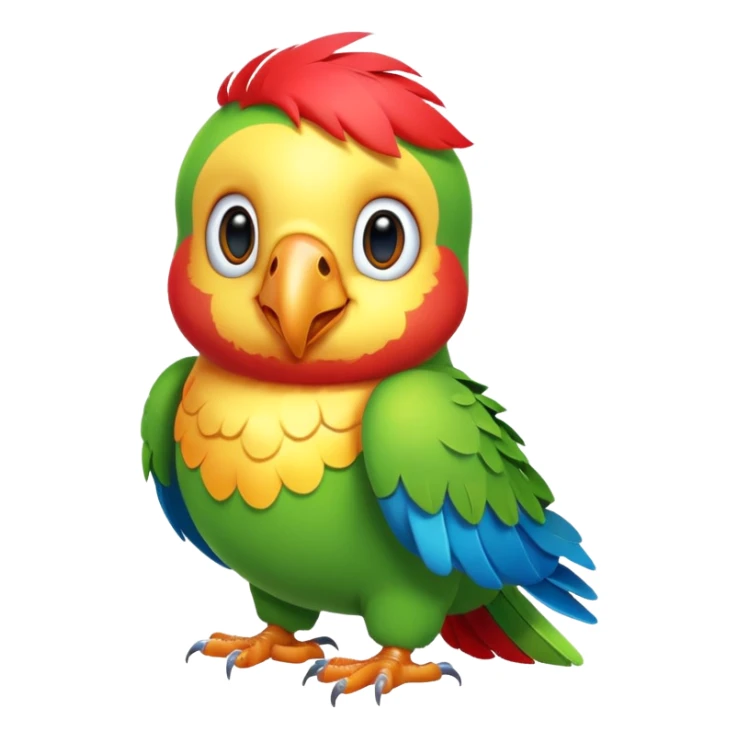 exotic parrot character, colorful feathers, cute face, 3D cartoon, mobile game icon style, clean background, no text, no watermark
 sticker