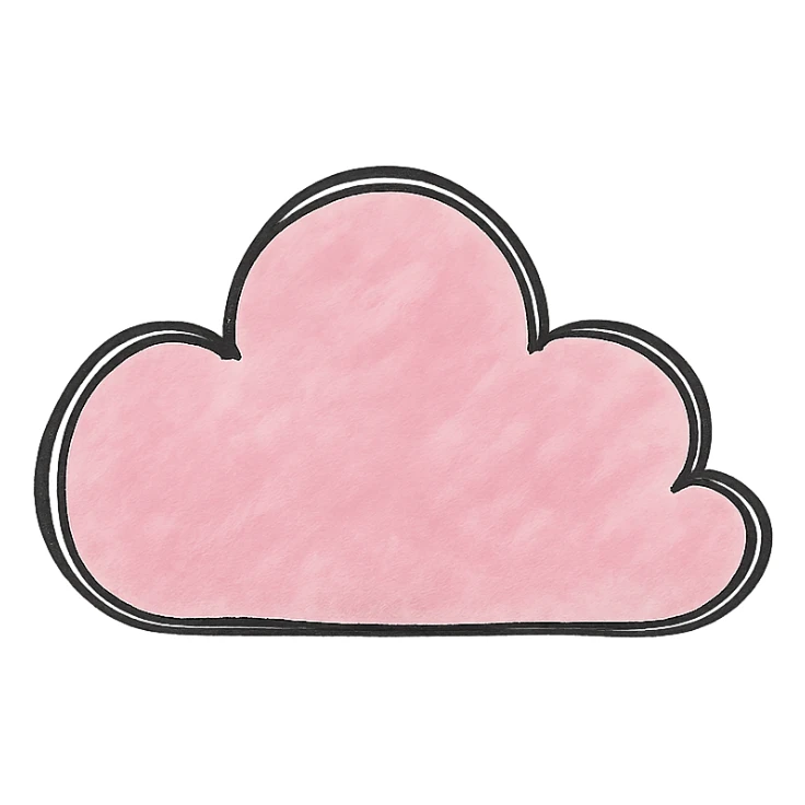 hand drawn outlined icon of a pink cloud, no fill, transparent background, thick lines sticker