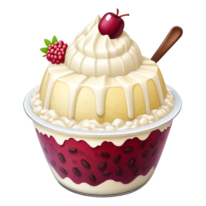 Korean Bingsu shaved ice dessert with red beans and fruit sticker