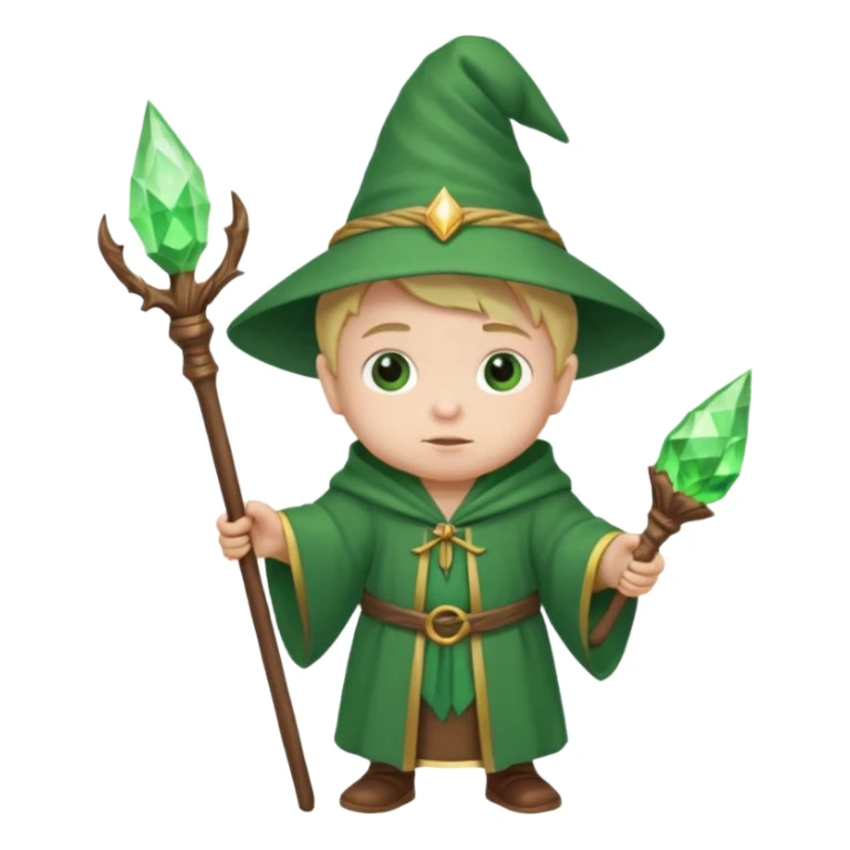 baby wizard with green robe and staff sticker