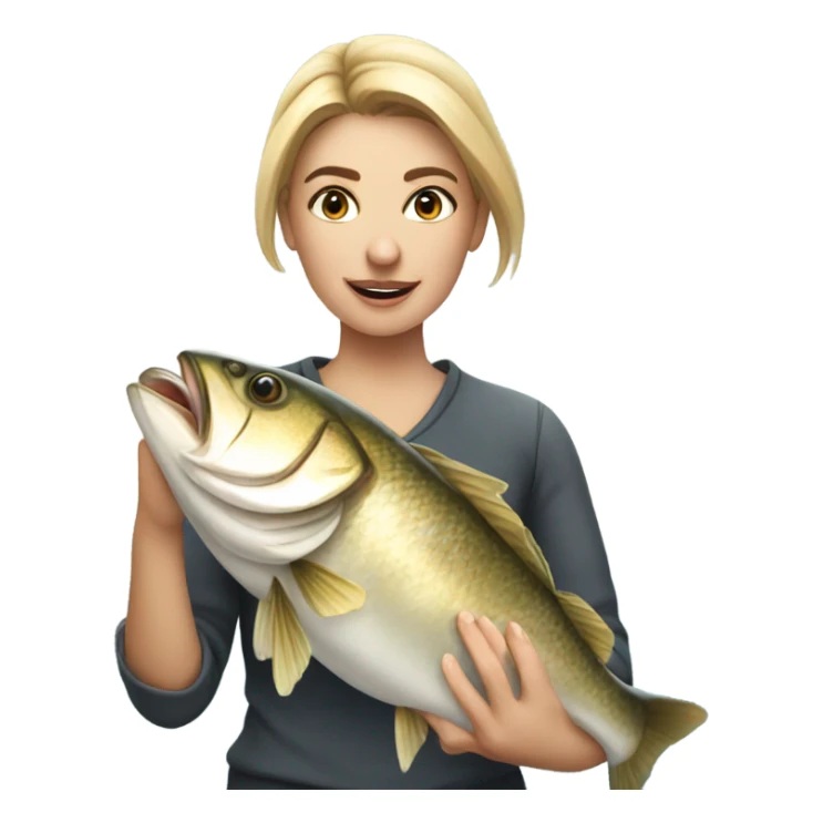 Young white woman fishing a big fish sticker