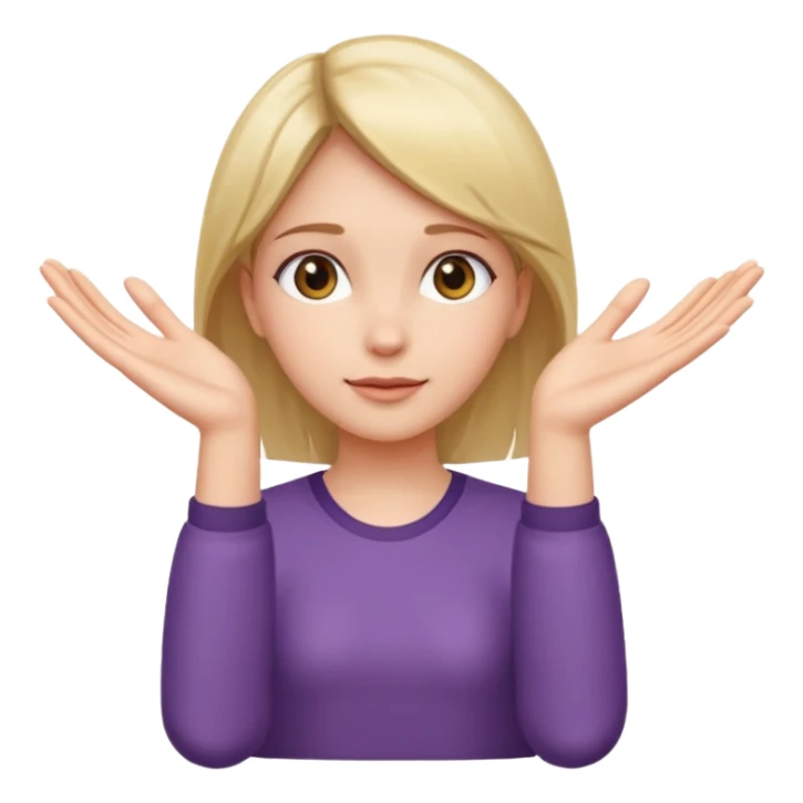 Girl with two hands in front out palms facing upwards and hands in front of her LOWER and her left hand slightly lower than her right hand sticker