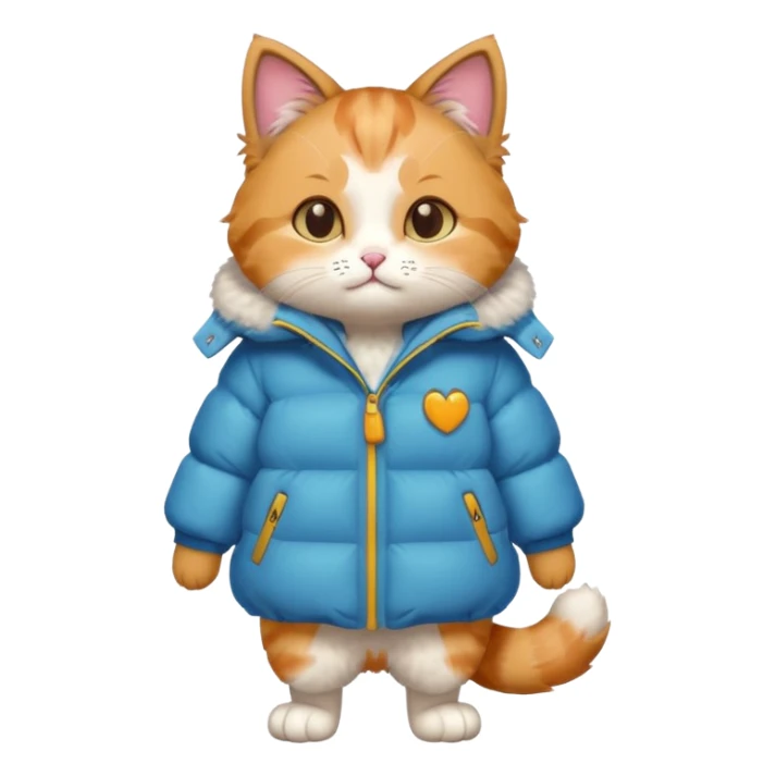 a full body of cute cat with puffer clothes sticker