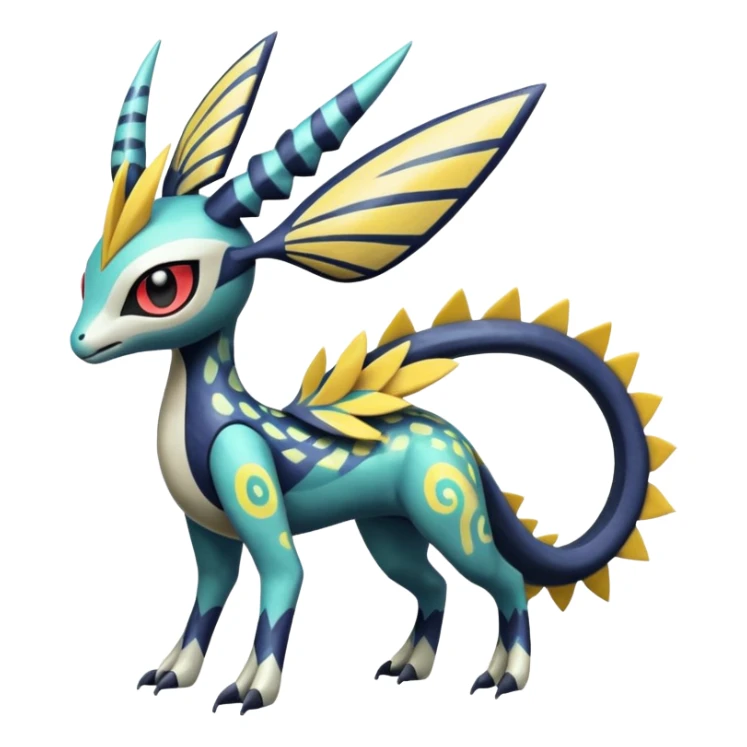 zig-zag-patterned tribal tropical hot spotted Meloetta-Dialga-Giratina-Silvally-Noibat-Pokémon-Fakémon-fusion-hybrid-creature sticker