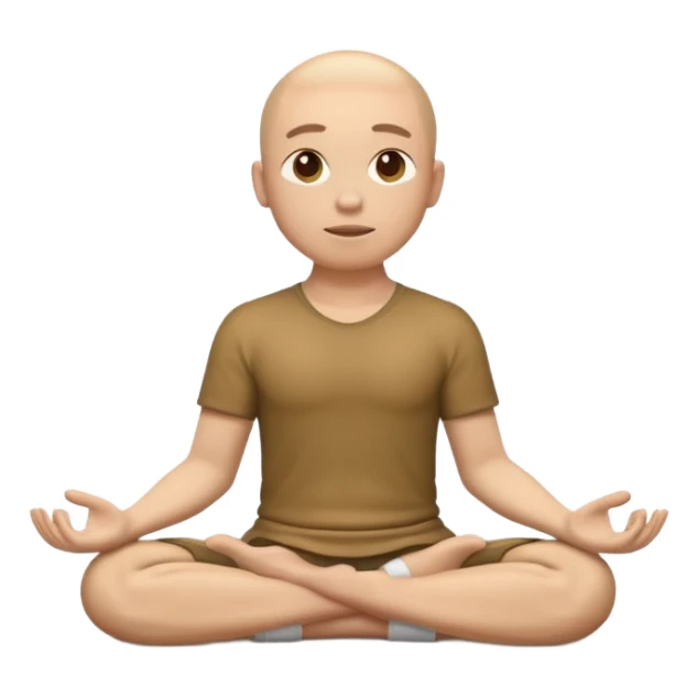 3D emoji style person sitting cross-legged meditating, calm face, centered, soft shadow, white background. sticker