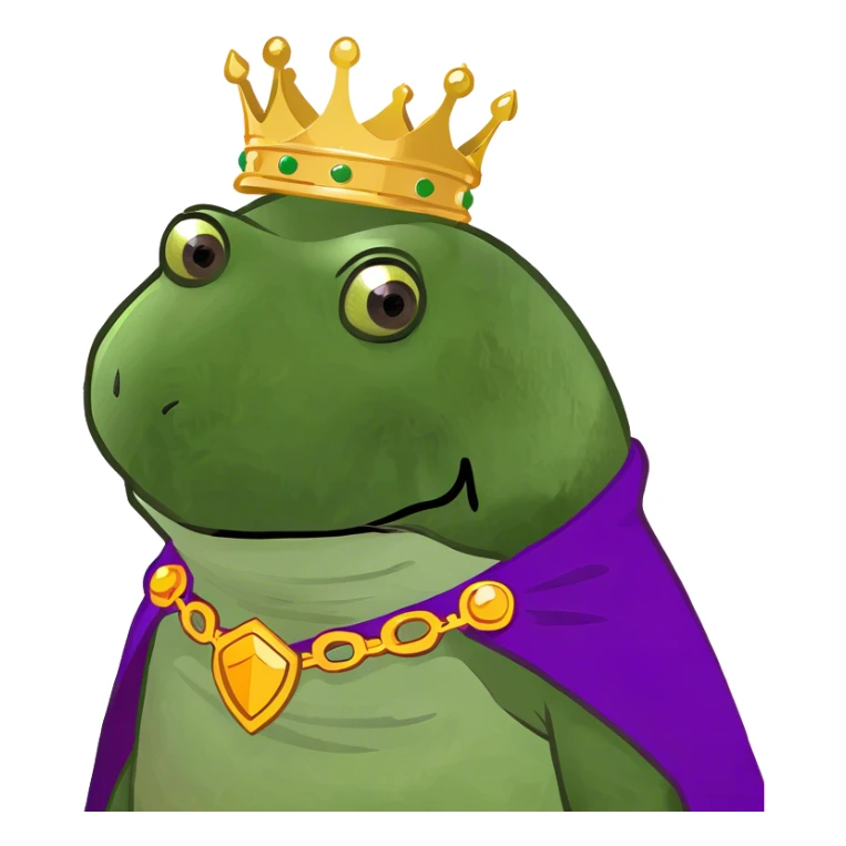bufo the king wearing a purple cape and gold crown sticker