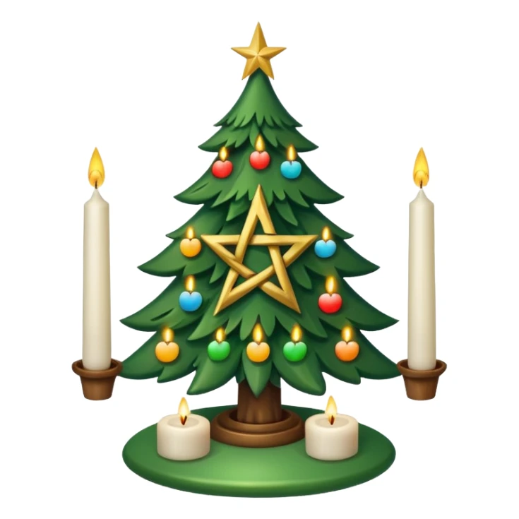 Christmas tree with a pentacle and white candles on the tree sticker