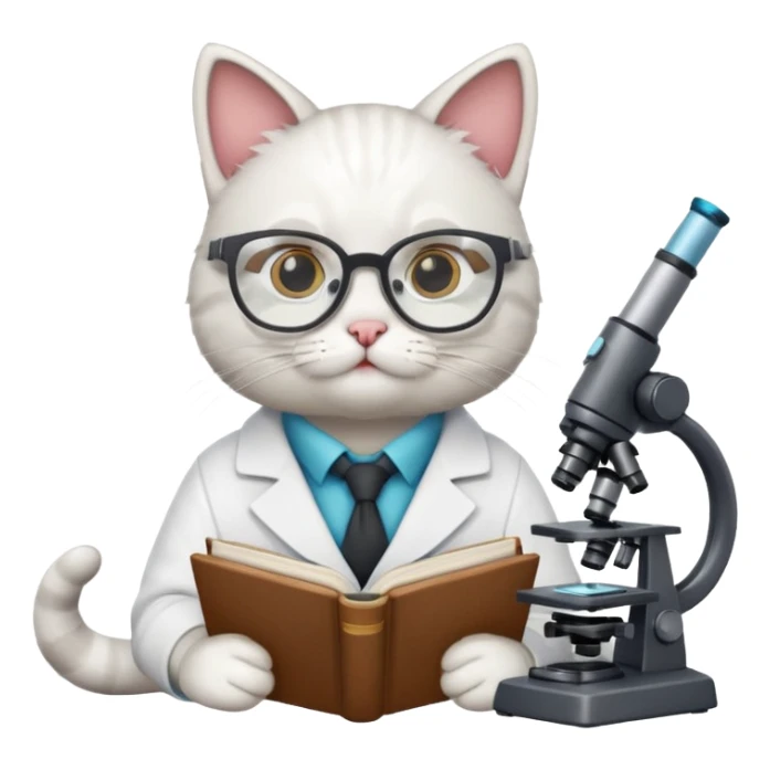 cat scientist studying with books and microscope emoji sticker
