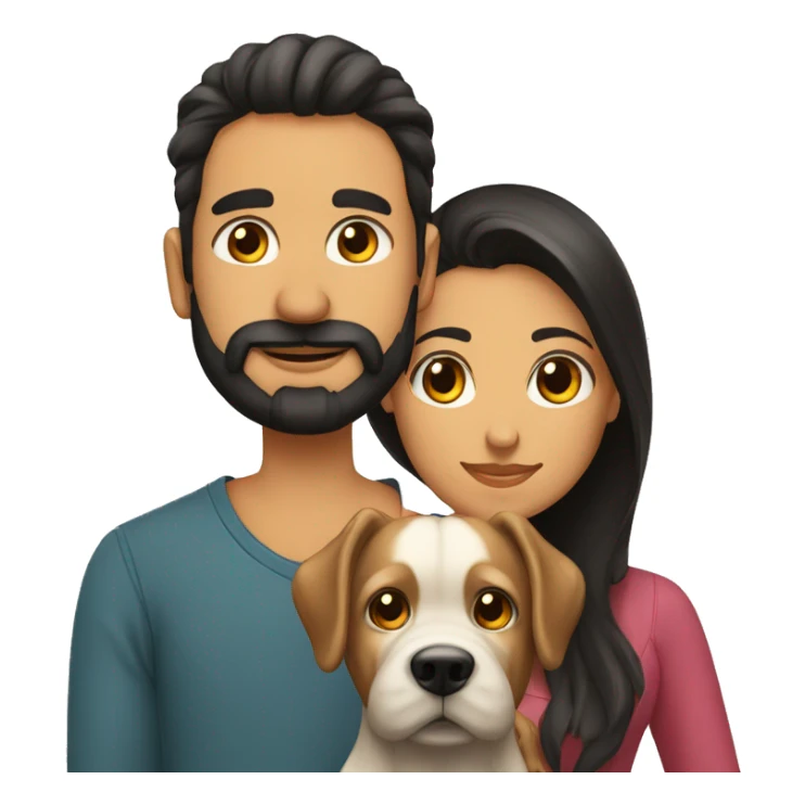 Pareja hombre barba y mujer pelo largo con perro negro  sticker