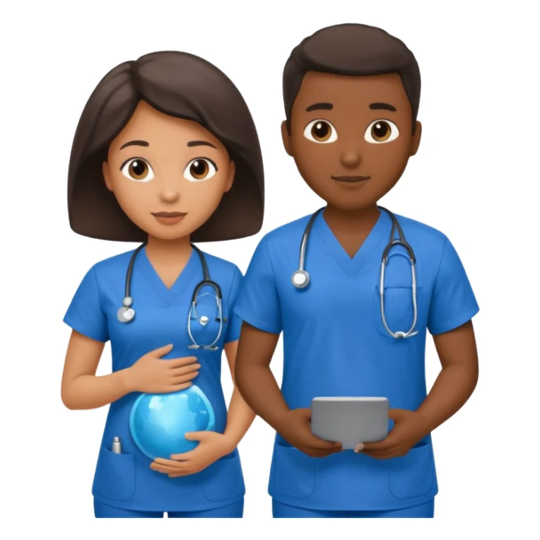 black female doctor and caucasian ultrasound technician without white coat performing a fetal ultrasound  sticker