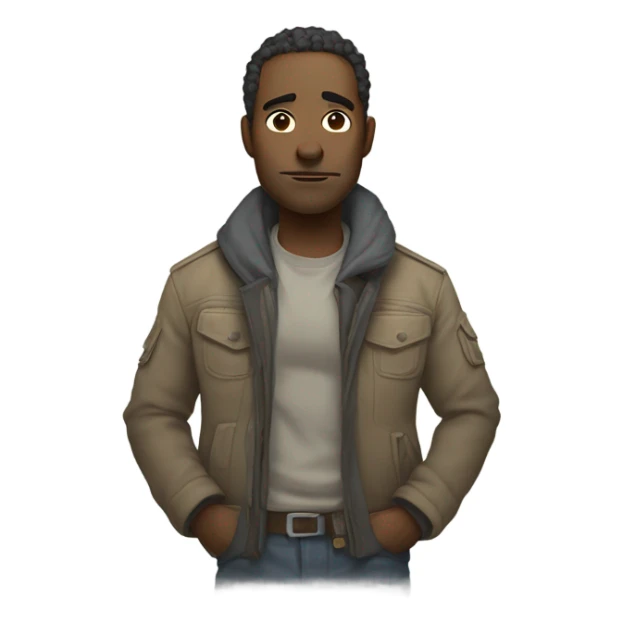 character with tired, weary eyes and subtle scars, showing someone who’s lost everything but is determined to make things right. Add a rugged jacket or worn gear for a badass vibe, with muted colors and a slight smirk to reflect resilience. sticker