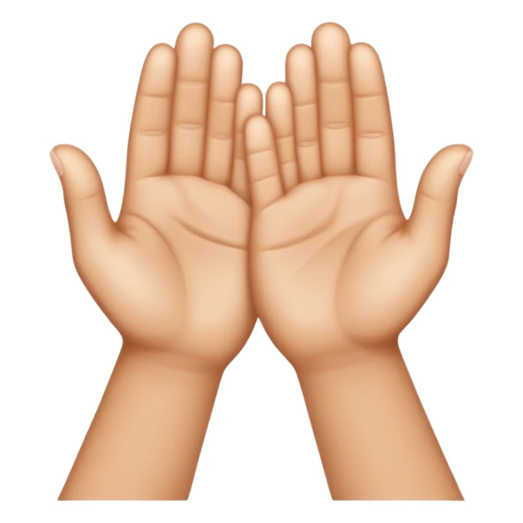 Create an Apple-style emoji of two hands pressed together in a praying gesture. The hands should be simplified, smooth, and cartoon-like, with soft gradients and glossy highlights typical of iOS emojis. Show only the hands, with no arms or background. The hands are join, like a clap. sticker