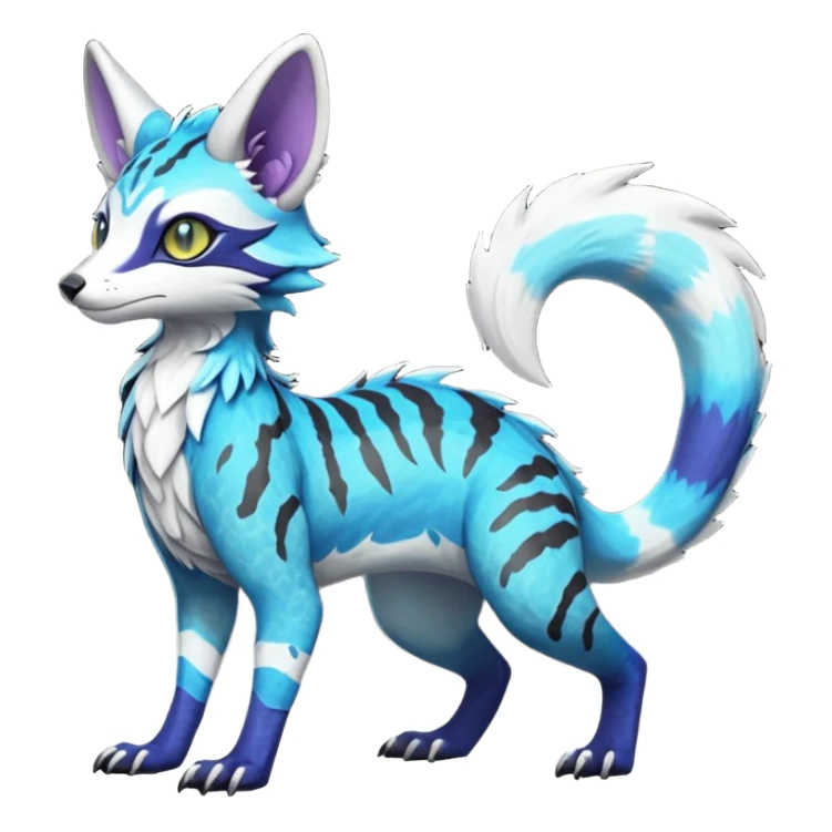 Rare realistic shiny exotic cute epic pretty beautiful handsome gorgeous aesthetic colorful vibrant Vernid-Fionbri-Protogen-Primagen-Sergal-Wickerbeast-Genet-Trico-species-Fakemon-hybrid-creature by LiLaiRa, beautiful intricate markings, full body sticker