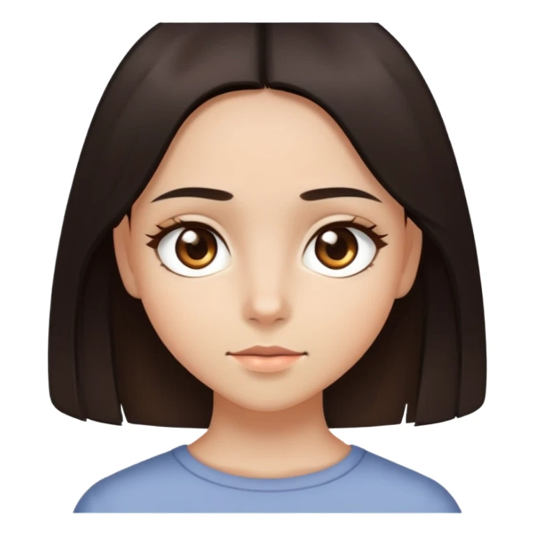 Girl with light medium skintone, dark brown almond eyes, dark below shoulder straight hair sticker