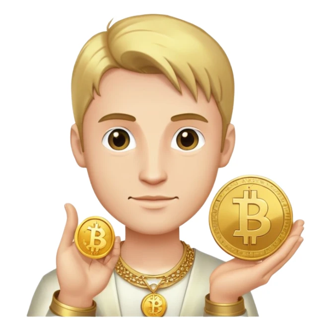 Artur the Prince holding a YUSRA cryptocurrency coin sticker