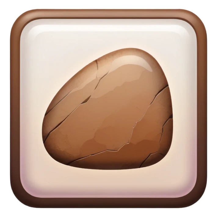 a Tiny compressed Stylized brown stone-rock-pebble symbol inside a pastel gradient white square icon, brown borders sticker