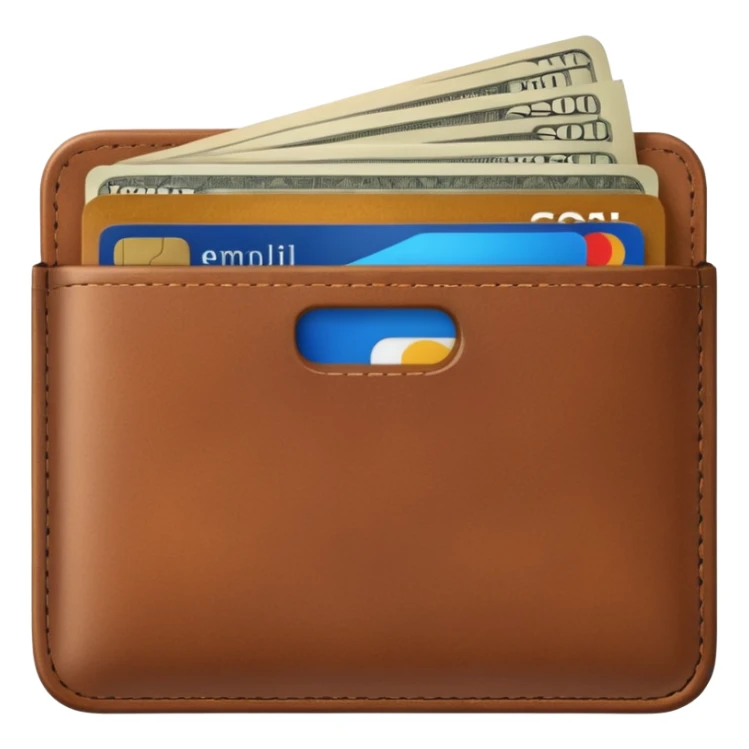 portefeuille marron avec quelques billets et carte bancaire sticker