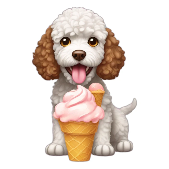 A Lagotto Romagnolo eating ice cream sticker