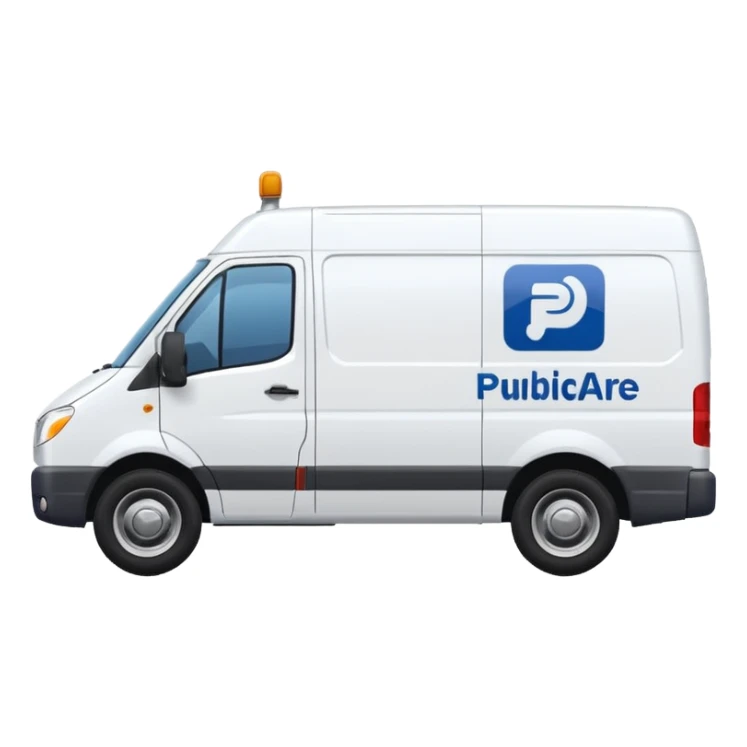 delivery by van, Logo "Publicare" (in dark blue) sticker