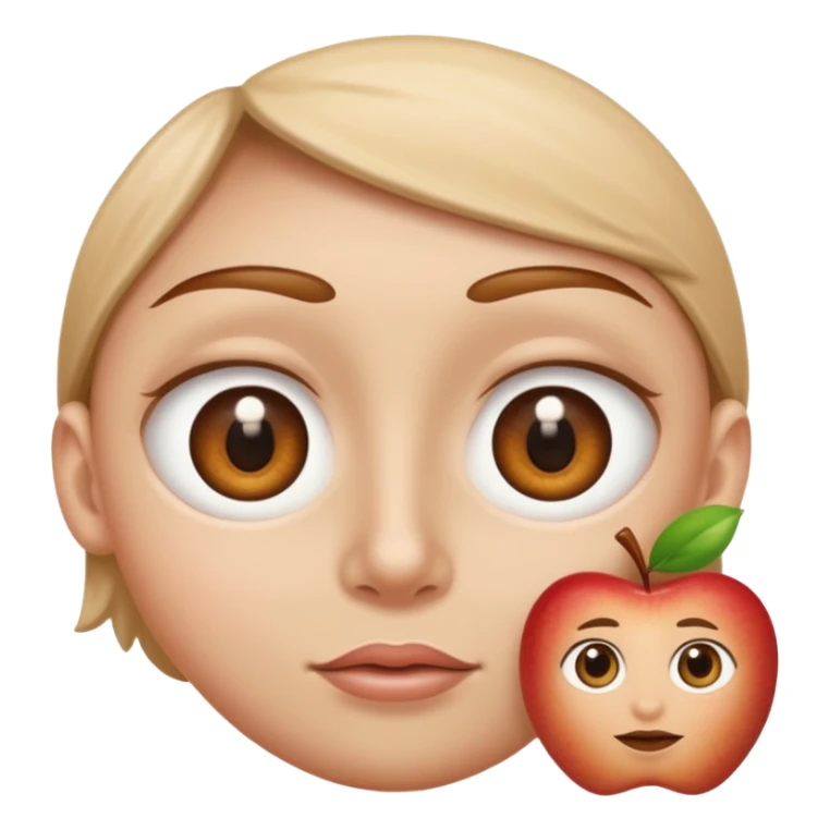 person with one big eye and one small eye, eyes not circular, apple emoji style sticker