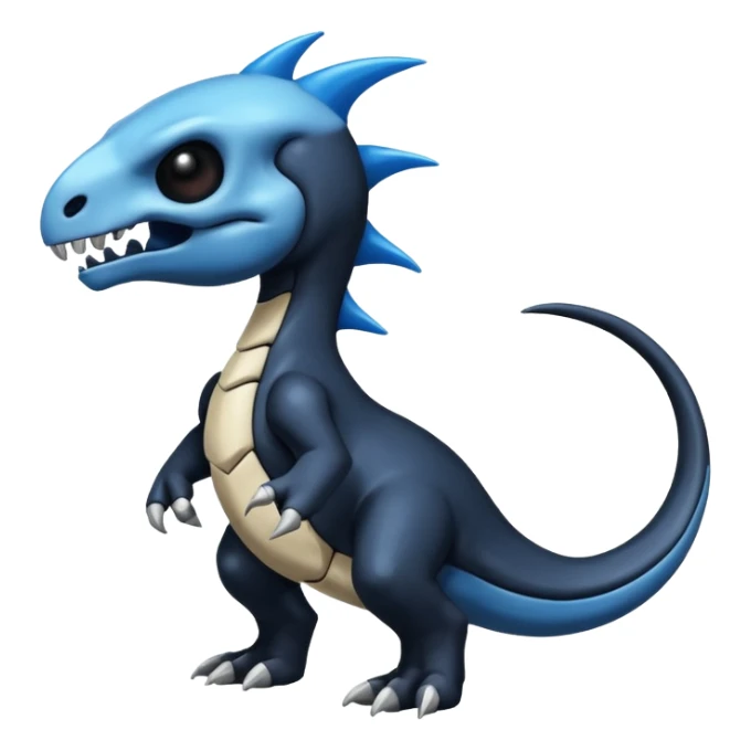 Shiny Dark Black And Blue Duskull-Cubone-Salandit-Fakémon-hybrid-creature (full body)  sticker